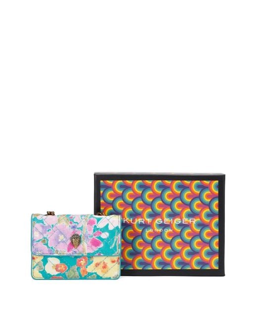 Kurt Geiger Blue Micro Kensington Quilted Floral-Pattern Shoulder Bag
