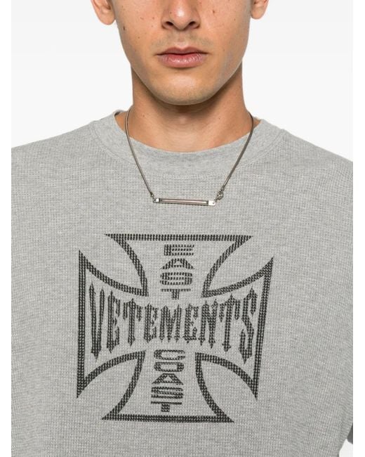 Vetements Gray Logo-Print Waffle-Knit T-Shirt for men