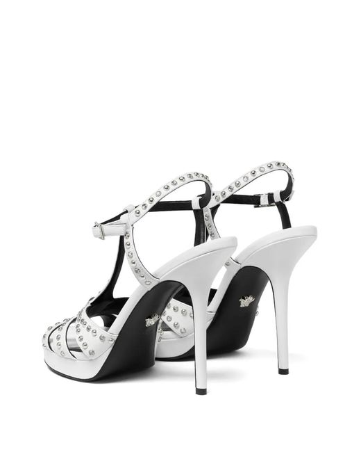 Versace White V Embellished Leather Sandals 115Mm