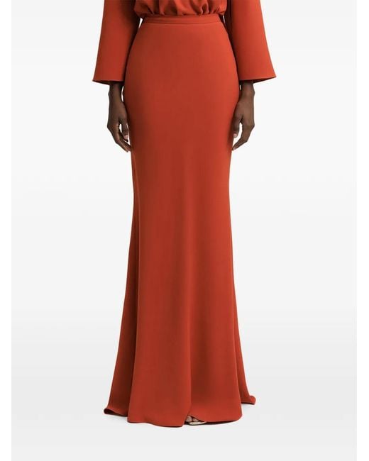 Gemy Maalouf Orange High-Waisted Floor-Length Skirt