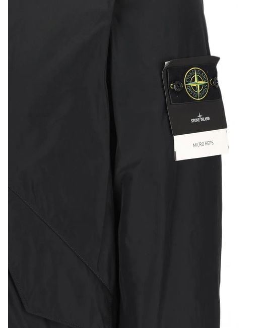 Stone Island Black Fw26 Zip & Button Overshirt Jacket With Sleeve Badge, Size M for men