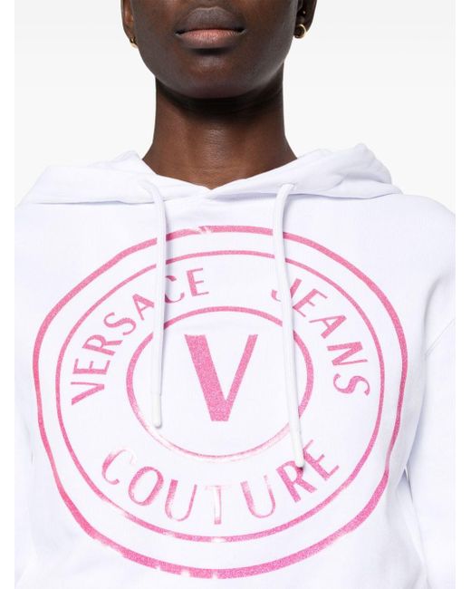 Versace White Logo-print Cropped Hoodie