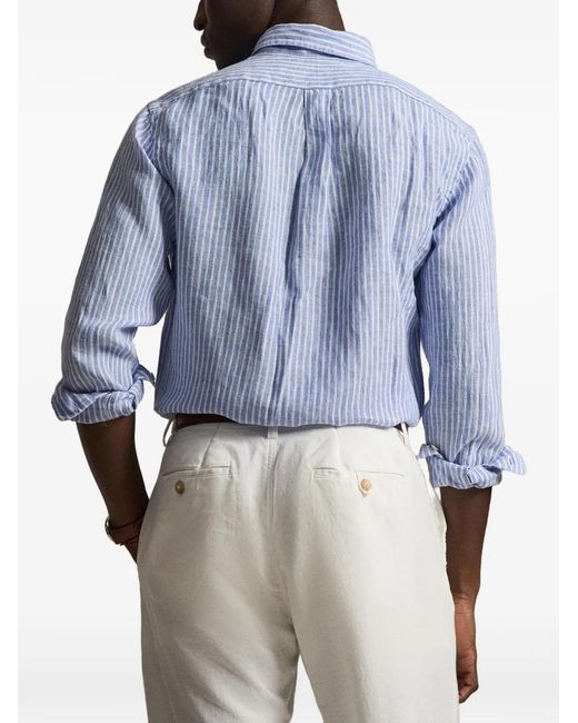 Polo Ralph Lauren Blue Pony Striped Linen Shirt for men