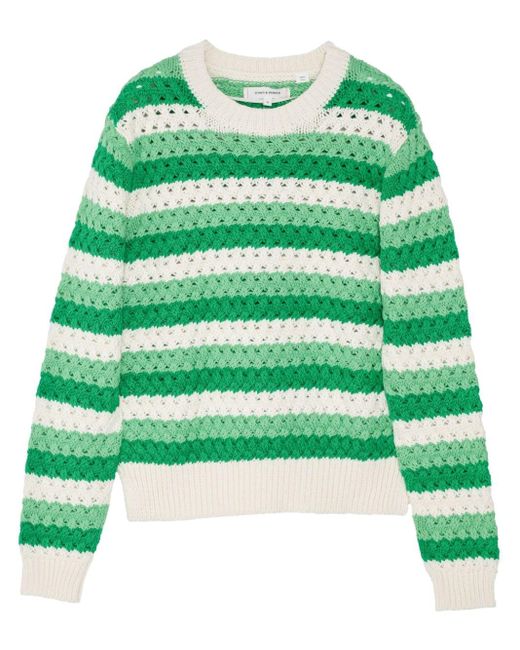 Chinti & Parker Green Striped Crochet Cotton Jumper