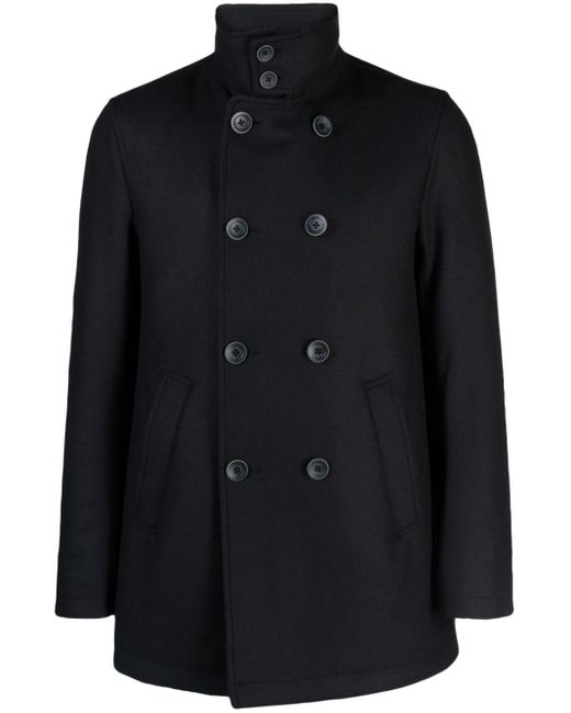 Herno Black High-neck Double-breasted Coat for men