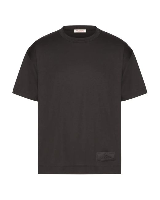 Valentino Garavani Black Logo-Appliqué Cotton T-Shirt for men