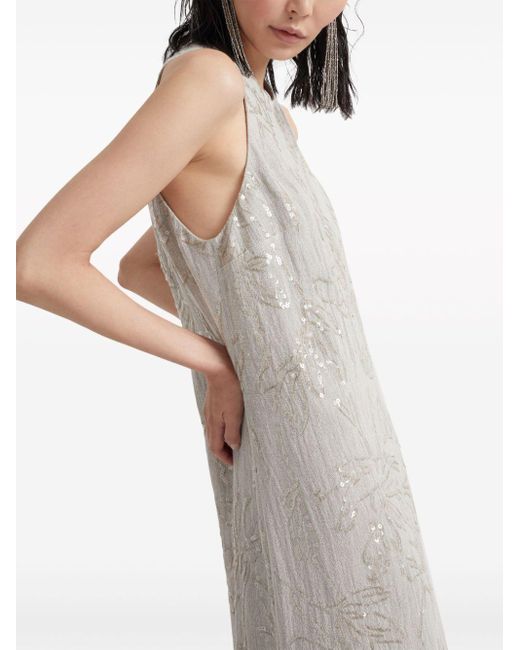 Brunello Cucinelli White Sequinned Sleeveless Maxi Dress