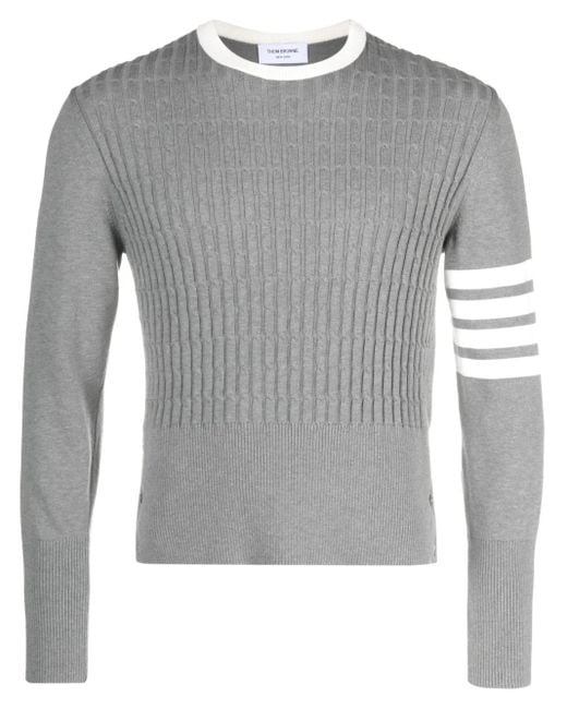 Thom Browne Gray 4-Bar Cable-Knit Sweatshirt for men
