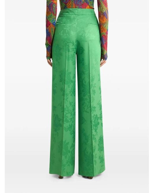 Etro Green Flared High Waisted Trousers