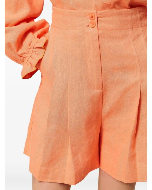 Twinset Orange Pleated Button Shorts