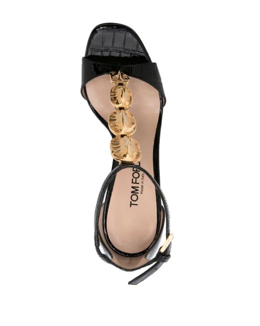 Tom Ford Black Chain T-strap Crocodile-embossed Sandals