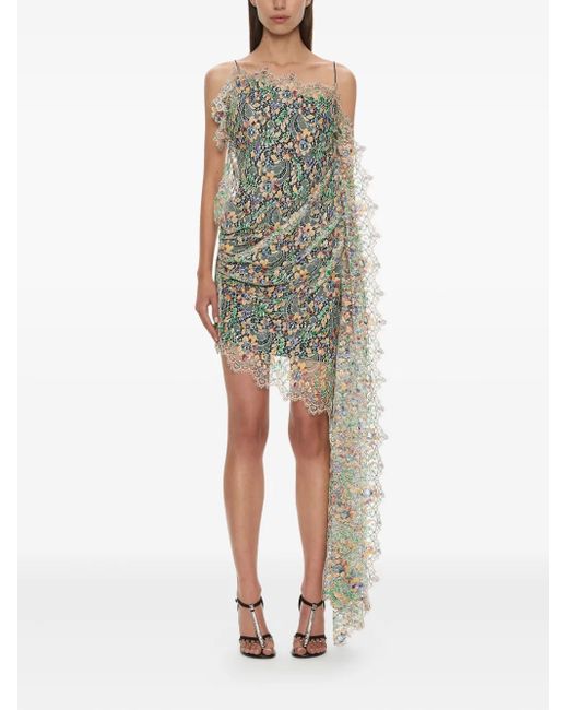 Christopher Esber Green Draped Lace Mini Dress