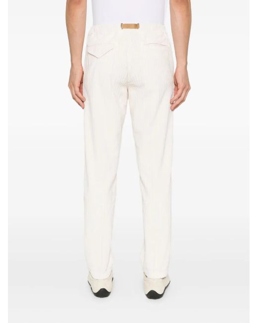 White Sand White Belted Corduroy Trousers for men