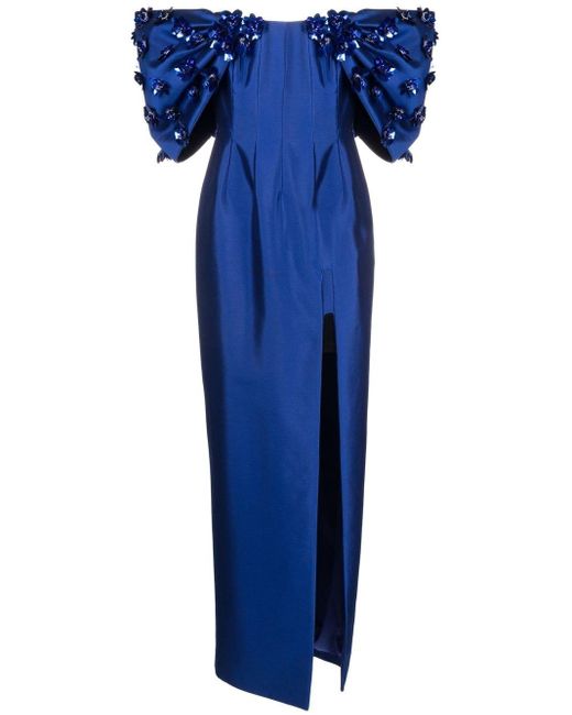 Rachel Gilbert Blue Vito Off-shoulder Gown