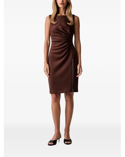 DKNY Red Ruched Zip-Detail Mini Dress
