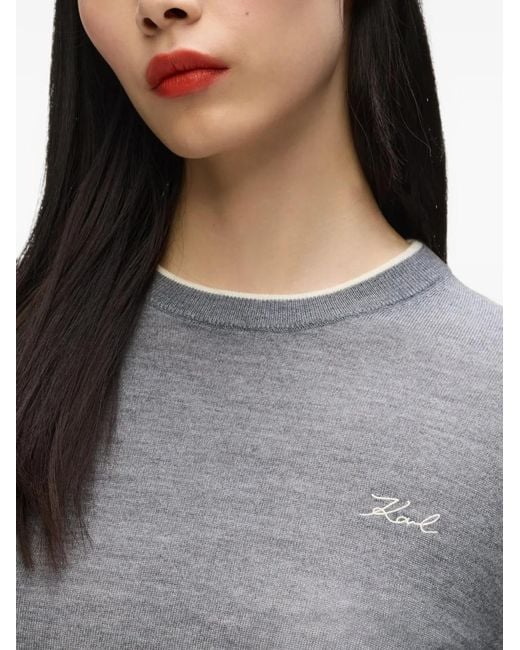 Karl Lagerfeld Gray Merino Wool Crew-Neck Sweater