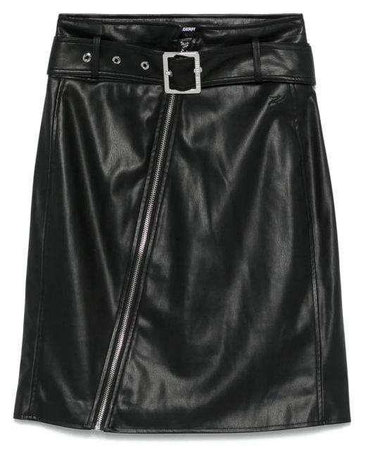 Karl Lagerfeld Black Faux-Leather Biker Skirt
