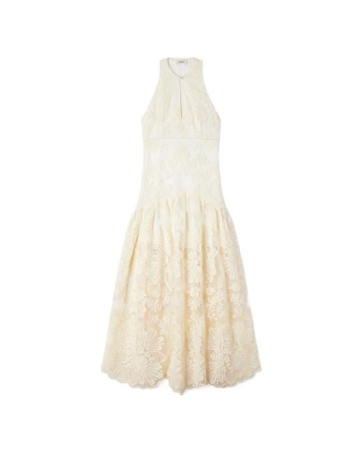 Sandro White Floral Cotton Guipure Maxi Dress