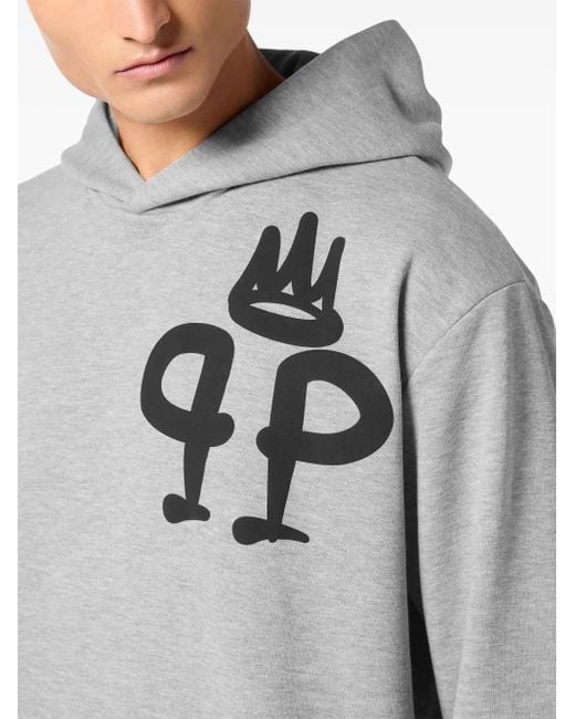 Philipp Plein Gray Logo-Print Hoodie for men
