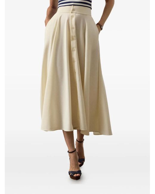 Ralph Lauren White Lace-Up Buttoned Midi A-Line Skirt