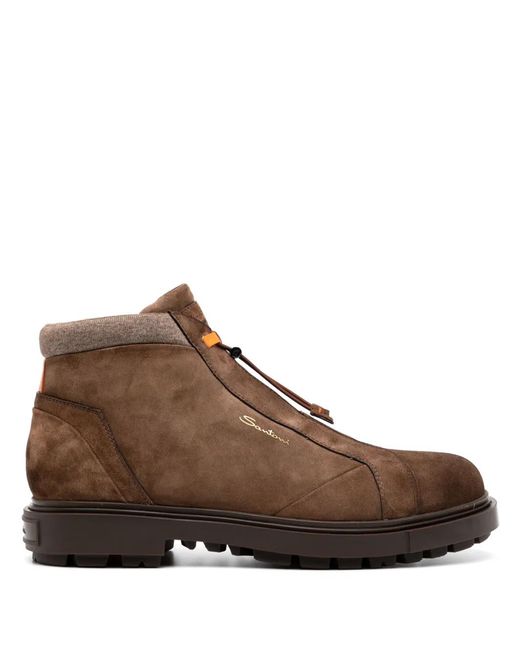 Santoni Brown Suede Boots for men
