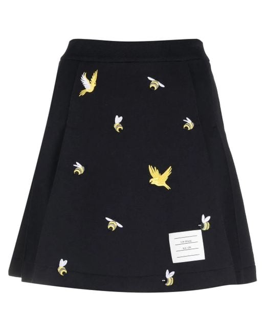 Thom Browne Black Embroidered A-Line Skirt