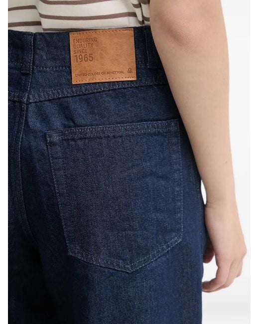 Benetton Blue Button-Front Wide-Leg Jeans
