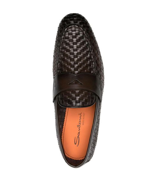 Santoni Black Interwoven-design Leather Loafers for men