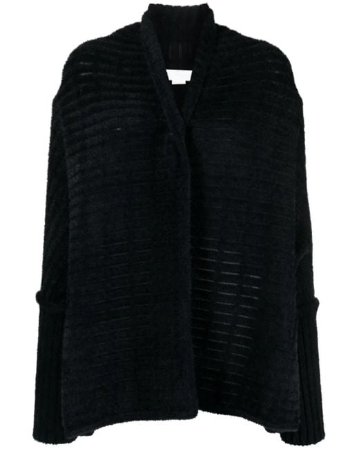 Genny Black Faux-Fur Trim High-Low Cardigan