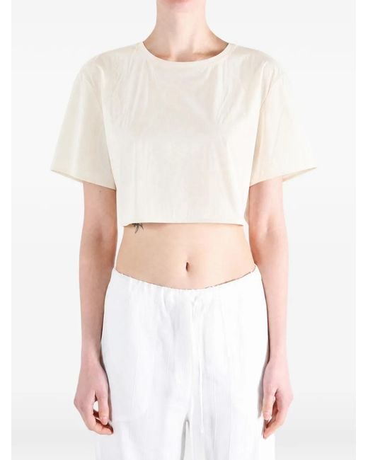 Amomento White Cropped Elasticated-Hem Top