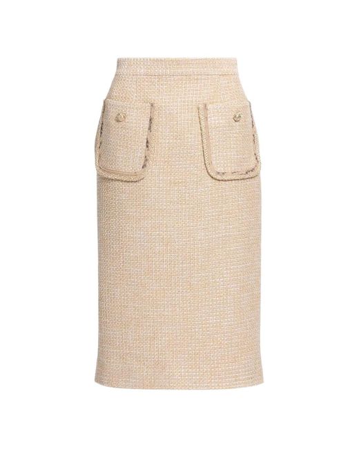 Elie Saab Natural Tweed Python-Print Midi Skirt