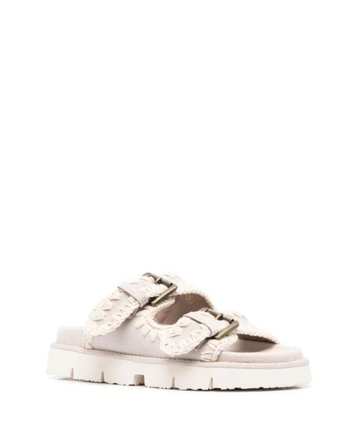 Mou White Bio Crochet-Trim Buckle-Strap Sandals