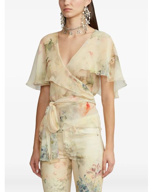 Ralph Lauren White Haut Volanté À Fleurs