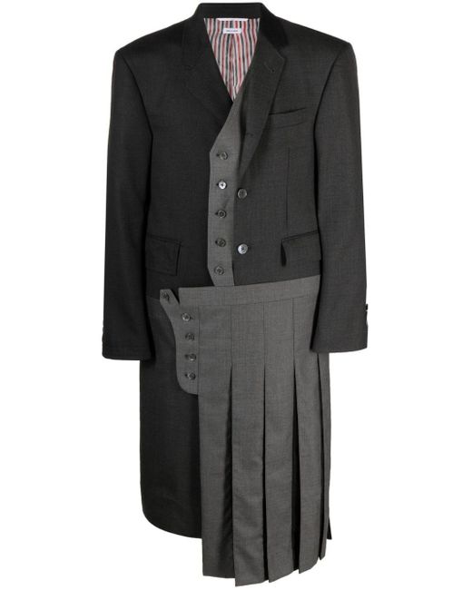 Thom Browne Black Hybrid Pleated Single-breasted Coat for men