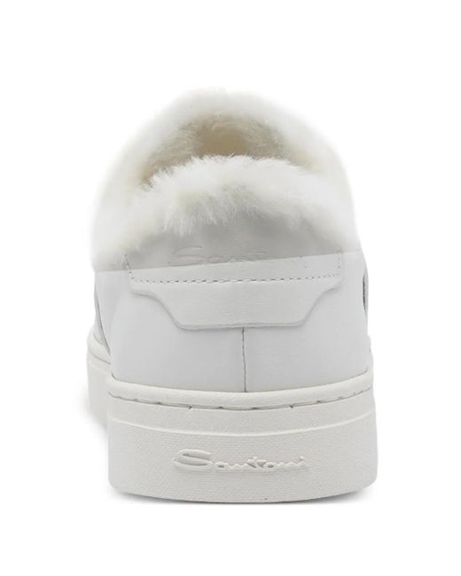 Santoni White Faux-Fur Leather Sneakers