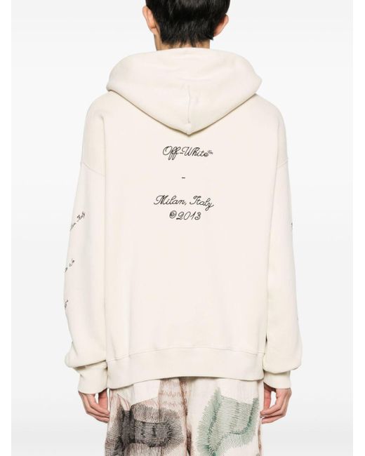 Off-White c/o Virgil Abloh White Off- Embroidered-Logo Cotton Hoodie for men