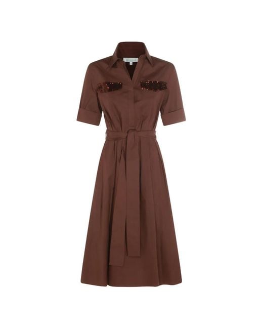 Antonelli Brown Sequin-Embellished Belted Midi Dress