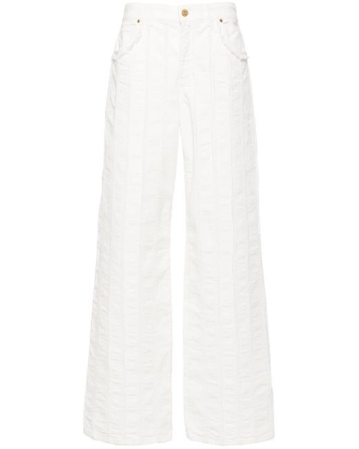 Blumarine White Raw-cut Detailed Straight-leg Trousers