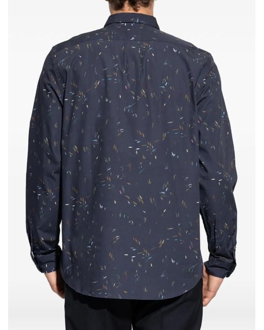 Paul Smith Blue Scribble-Print Long-Sleeved Shirt for men
