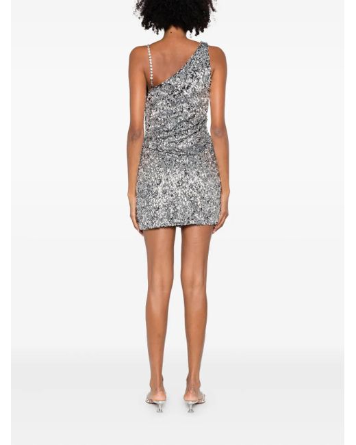 Area Gray Sequin-Embellished One-Shoulder Dress