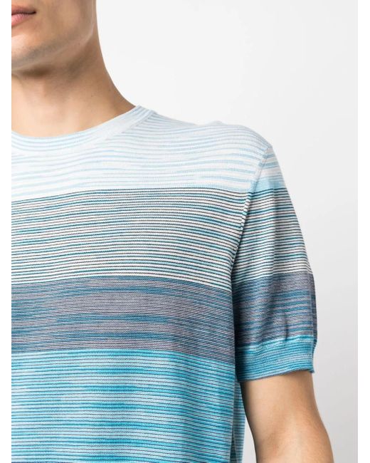 Missoni Blue Striped Cotton T-shirt for men