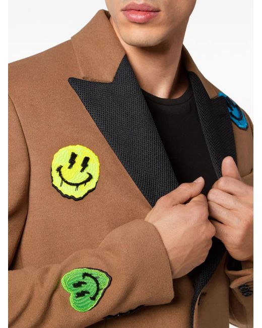Philipp Plein Brown Multi-Patch Single-Breasted Coat for men