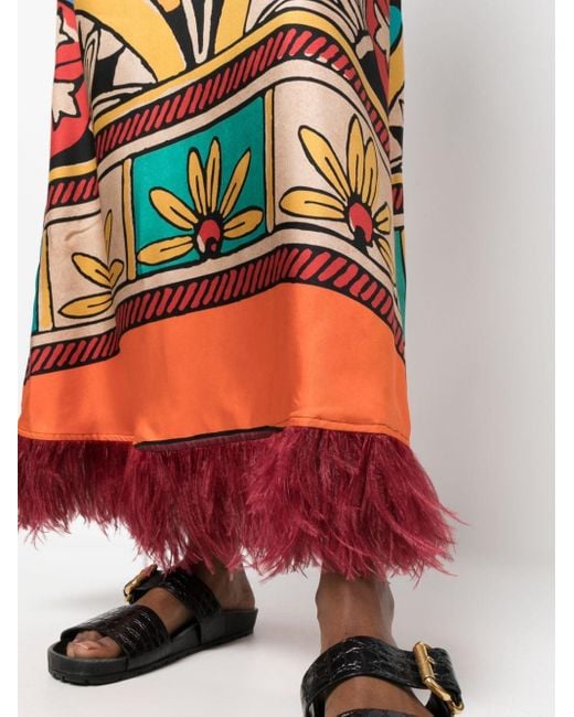 Vestido largo Swing con ribete de plumas LaDoubleJ de color Multicolor
