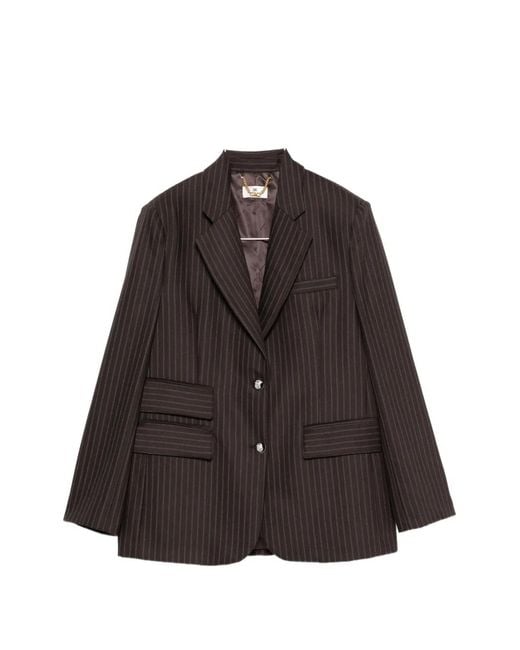 Elisabetta Franchi Brown Pinstripe-Pattern Notched-Lapel Blazer