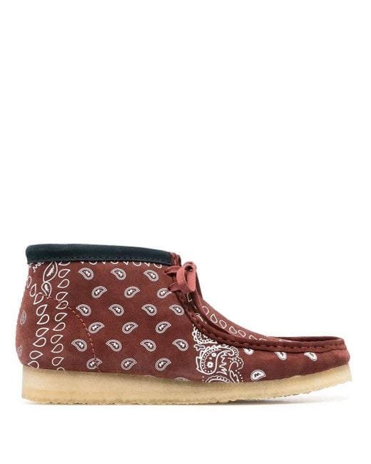 Clarks Brown Paisley-Print Lace-Up Boots for men