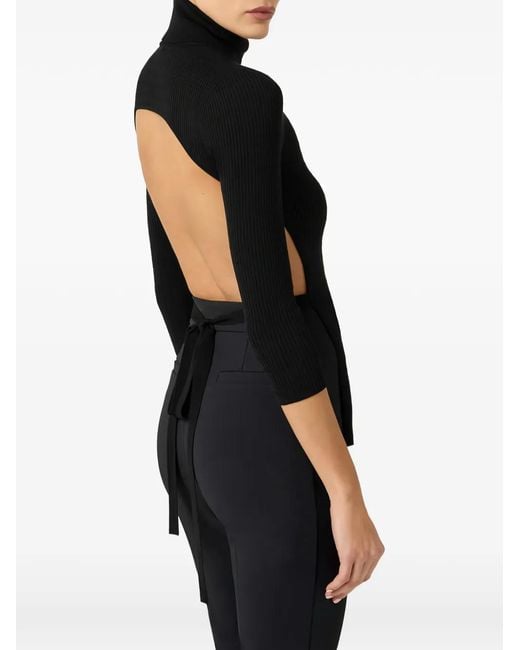 Elisabetta Franchi Blue Micro-Braided Knit Turtleneck Top
