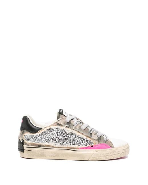 Crime London Pink Glitter-Embellished Camouflage-Print Sneakers