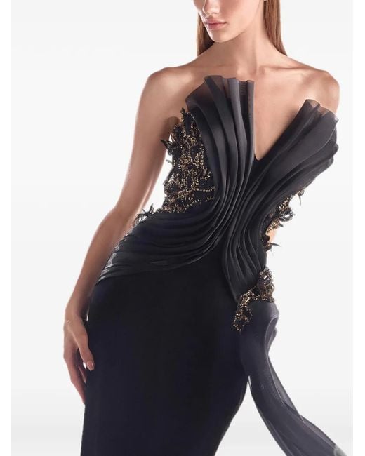 Gaby Charbachy White Ruffled Sequin-Embellished Gown