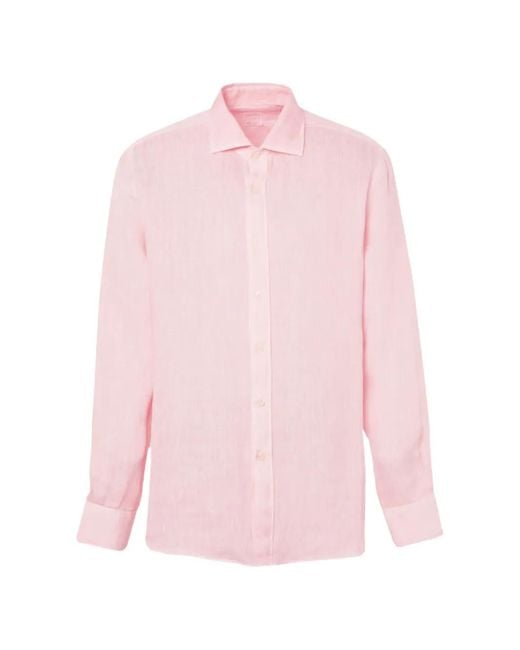 120% Lino Pink Long-Sleeve Linen Shirt for men