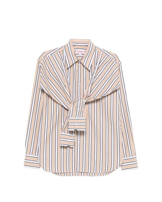 Charles Jeffrey White Hold Me Striped Tie-Detail Shirt